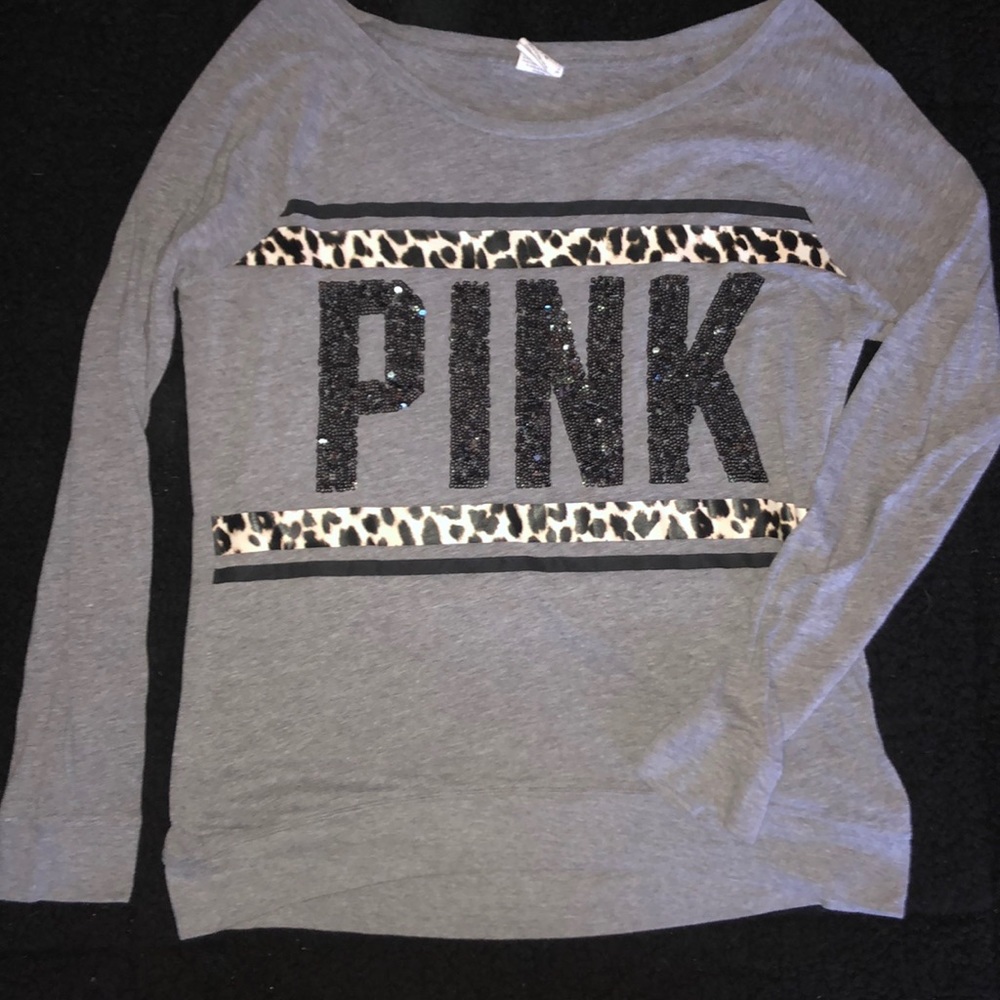 PINK Grey Long Sleeve T-Shirt